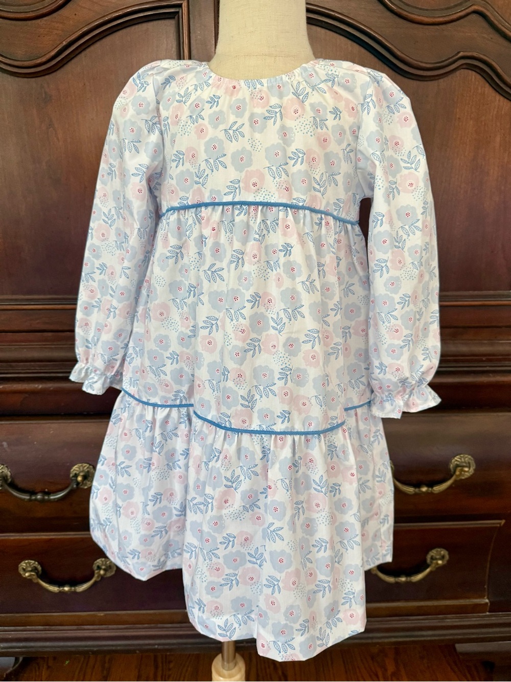 Zuccini Kids Floral Dress Girls Size 5 Long Sleeve Blue Pink Boutique Dress